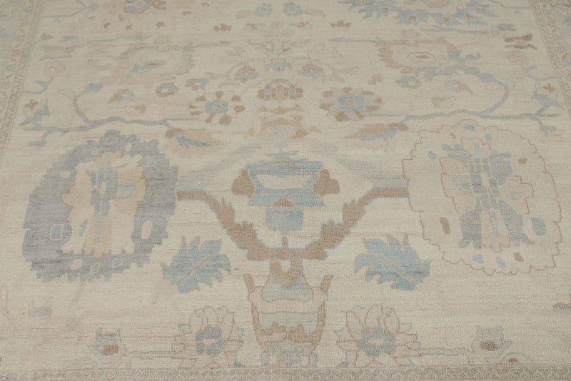 9x12 Beige And Blue Turkish Oushak Rug