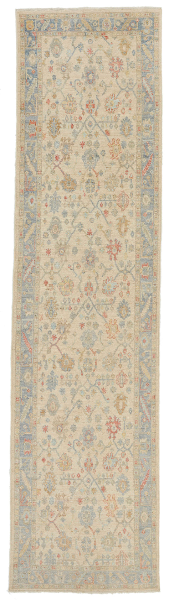 4x16 Ivory and Blue Turkish Oushak Runner