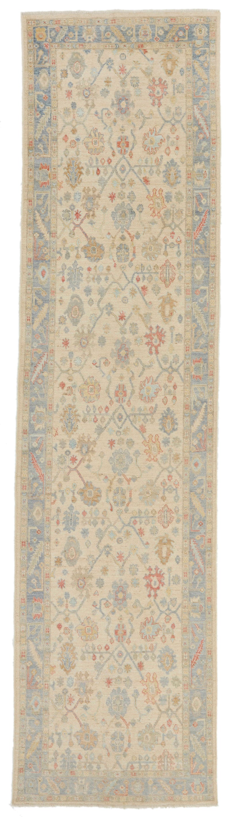 4x16 Ivory and Blue Turkish Oushak Runner