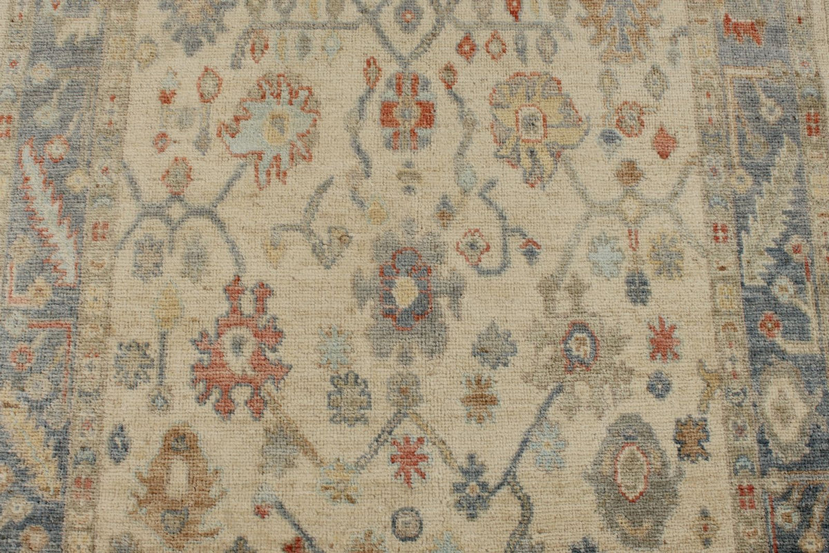 4x16 Ivory and Blue Turkish Oushak Runner