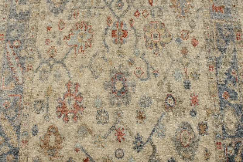 4x16 Ivory and Blue Turkish Oushak Runner