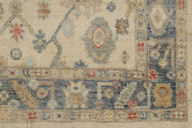 4x16 Ivory and Blue Turkish Oushak Runner