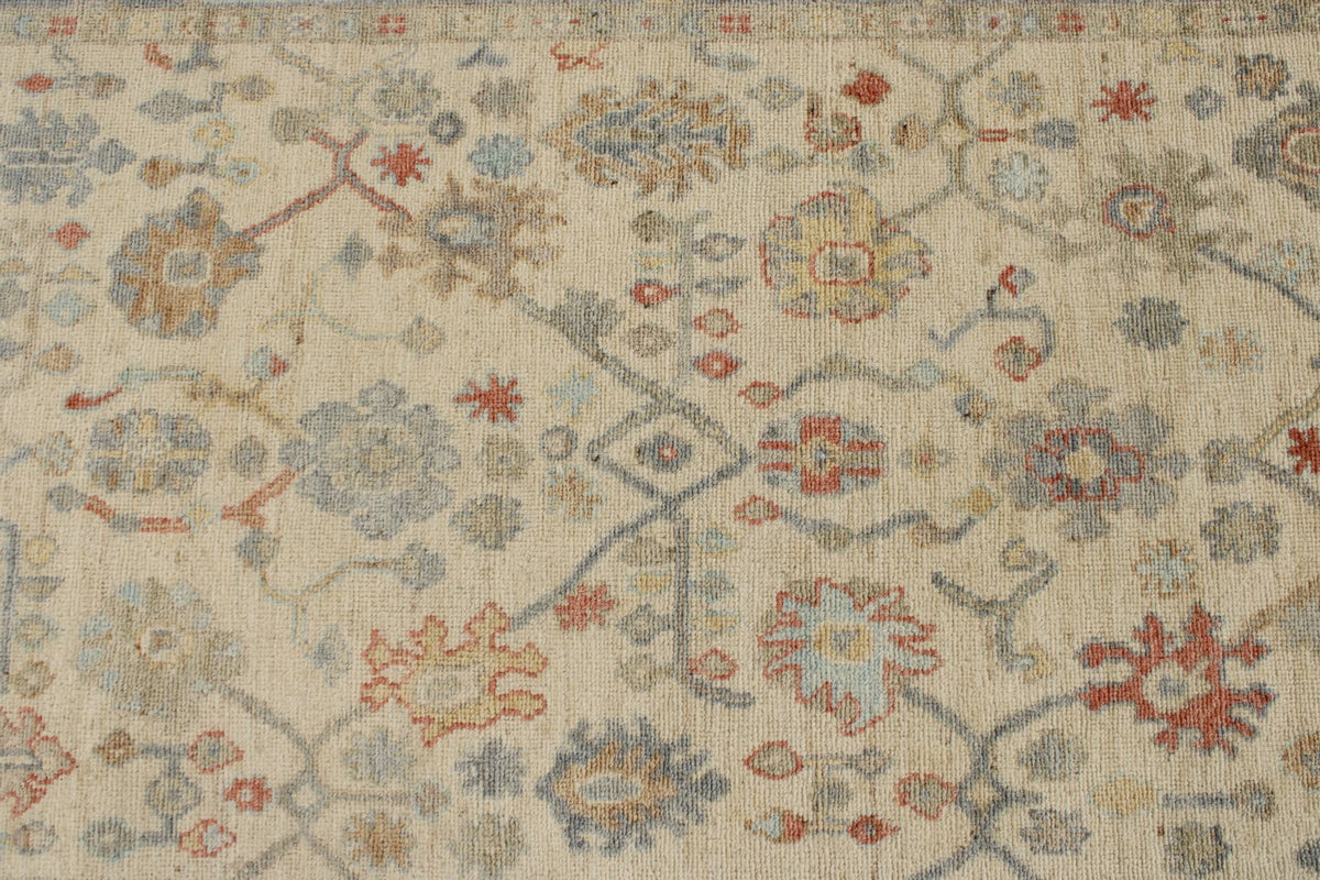4x16 Ivory and Blue Turkish Oushak Runner
