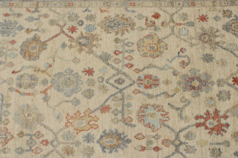 4x16 Ivory and Blue Turkish Oushak Runner