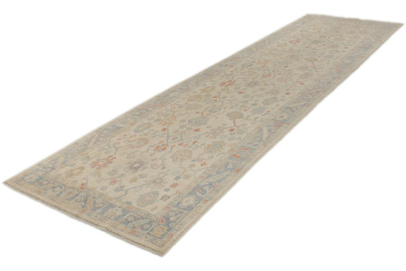 4x16 Ivory and Blue Turkish Oushak Runner