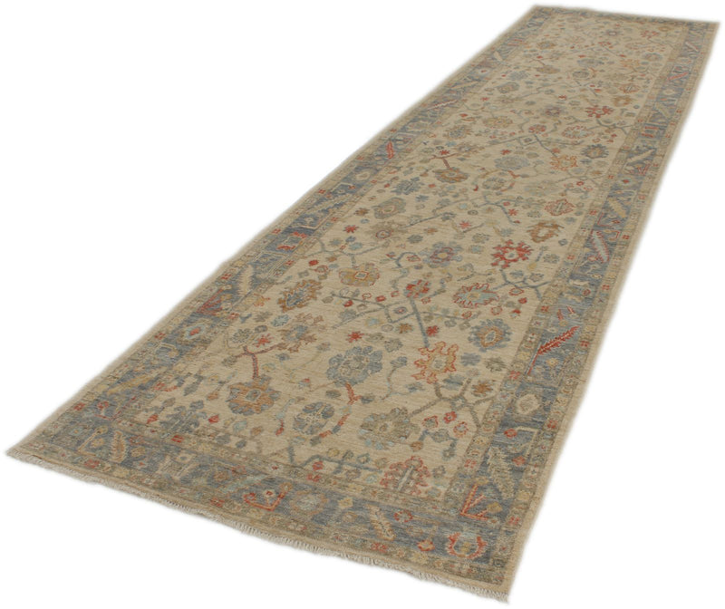 4x16 Ivory and Blue Turkish Oushak Runner