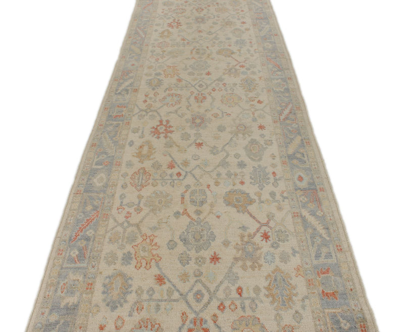 4x16 Ivory and Blue Turkish Oushak Runner
