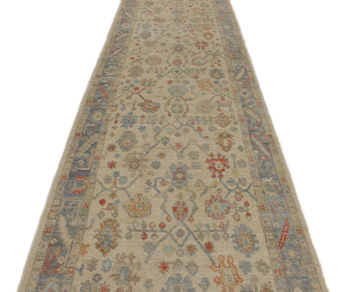 4x16 Ivory and Blue Turkish Oushak Runner