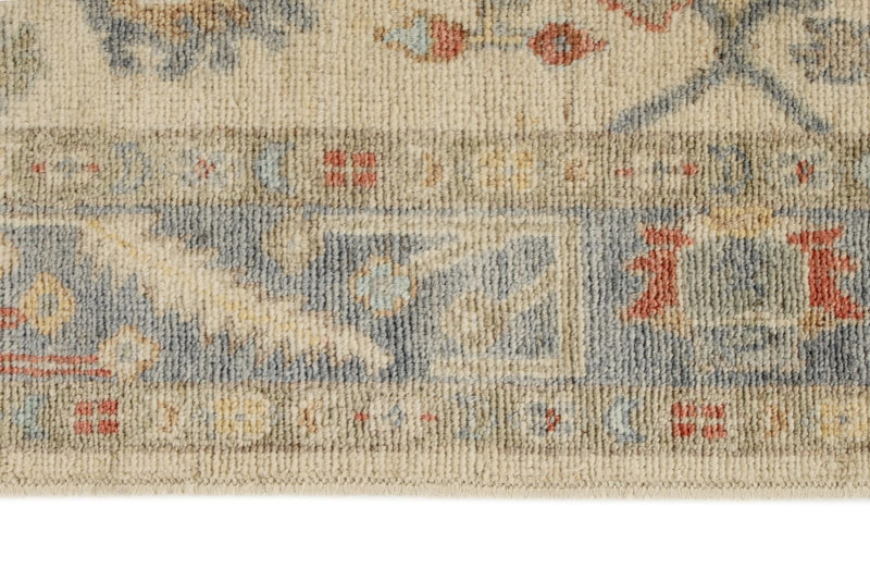 4x16 Ivory and Blue Turkish Oushak Runner