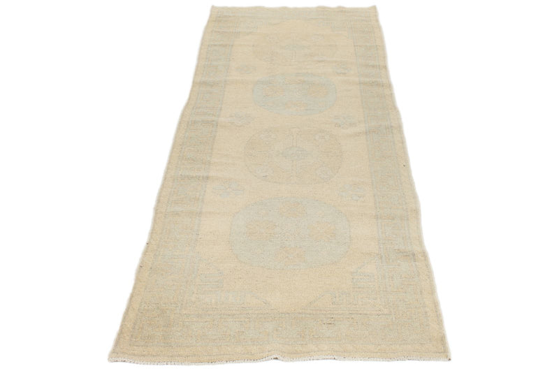 3x8 Blue and Ivory Turkish Tribal Runner