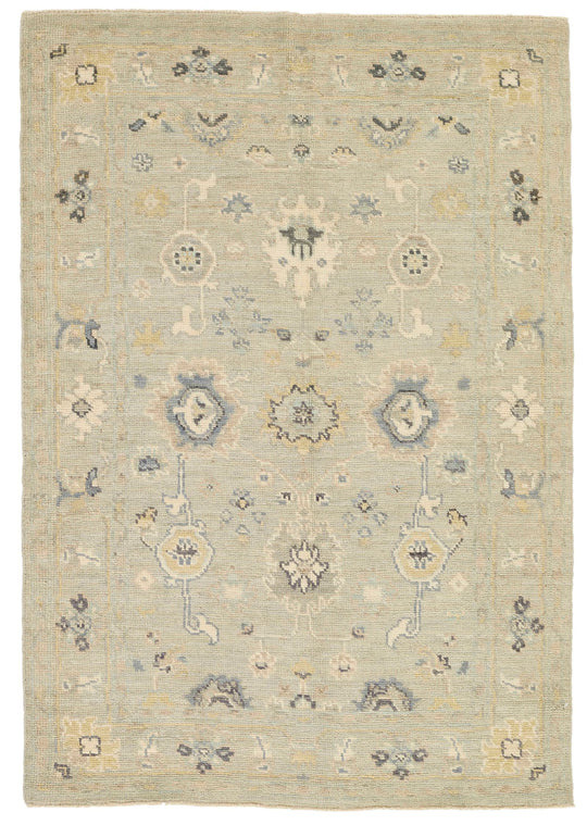 4x6 Ivory and Multicolor Turkish Oushak Rug