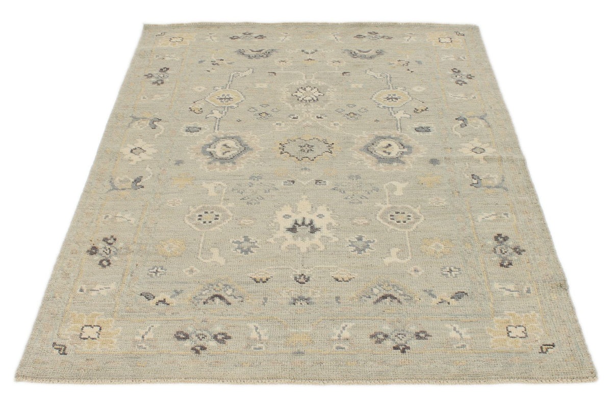 4x6 Ivory and Multicolor Turkish Oushak Rug