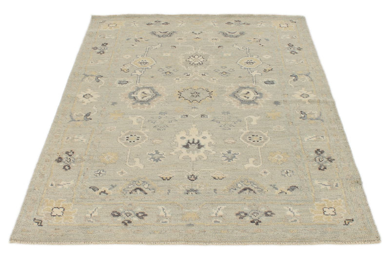 4x6 Ivory and Multicolor Turkish Oushak Rug