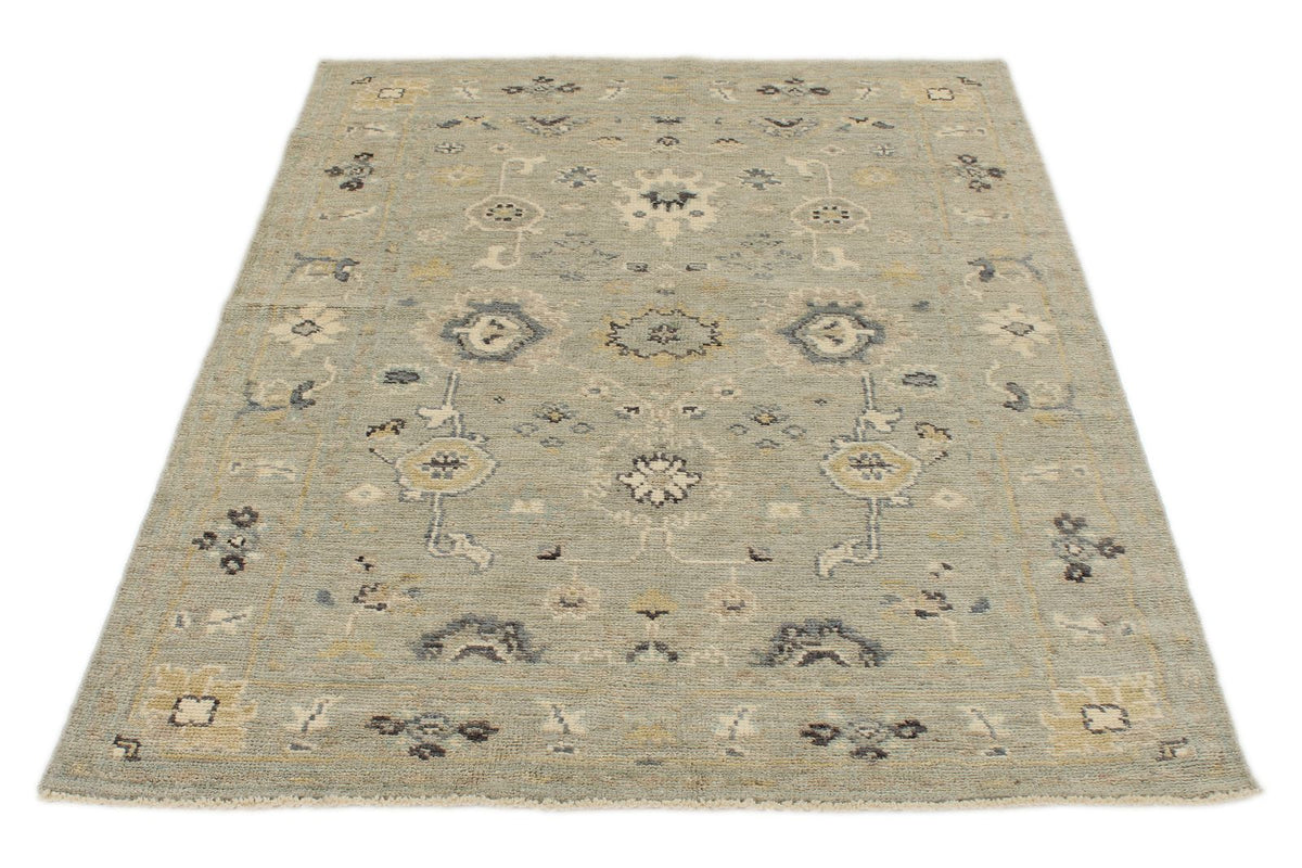 4x6 Ivory and Multicolor Turkish Oushak Rug