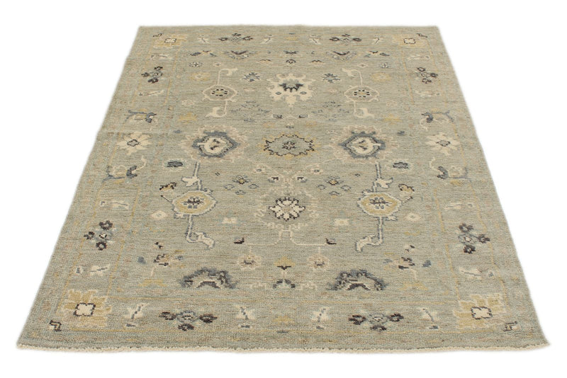 4x6 Ivory and Multicolor Turkish Oushak Rug