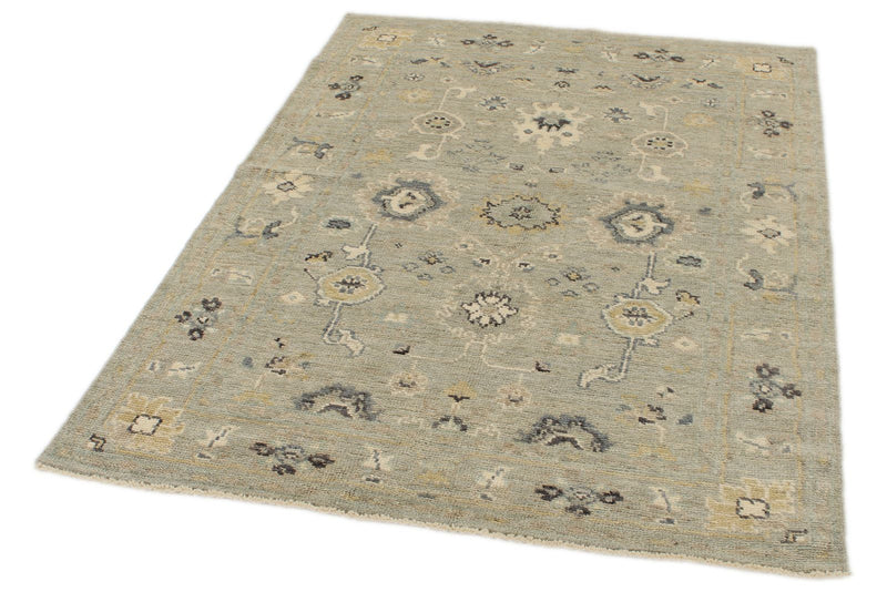 4x6 Ivory and Multicolor Turkish Oushak Rug