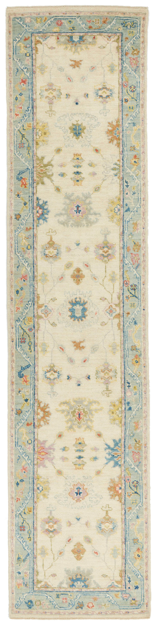 3x12 Ivory and Blue Turkish Oushak Runner