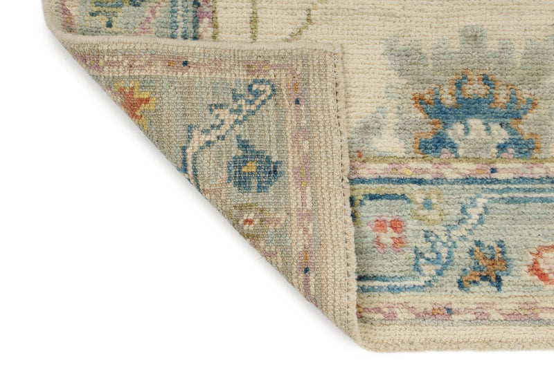 3x12 Ivory and Blue Turkish Oushak Runner