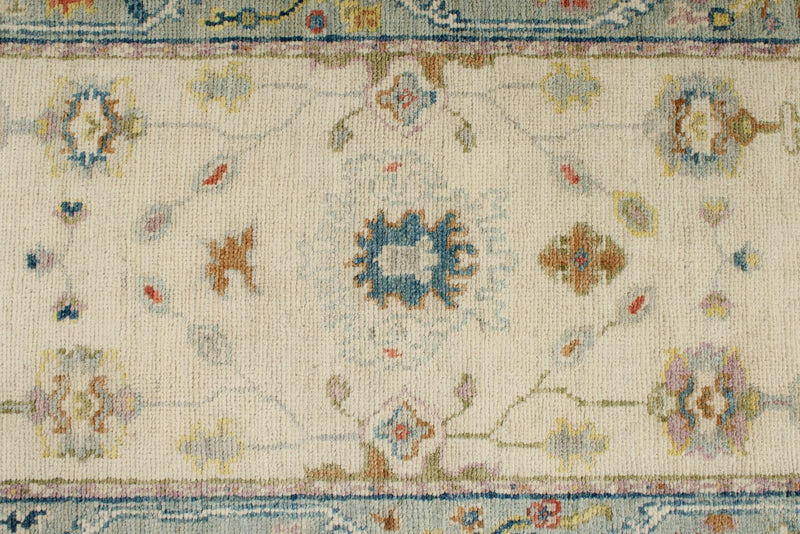 3x12 Ivory and Blue Turkish Oushak Runner