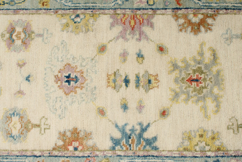 3x12 Ivory and Blue Turkish Oushak Runner
