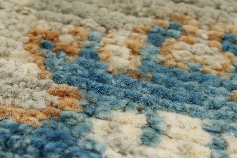 3x12 Ivory and Blue Turkish Oushak Runner