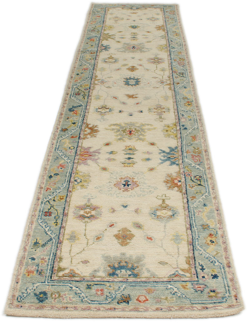 3x12 Ivory and Blue Turkish Oushak Runner