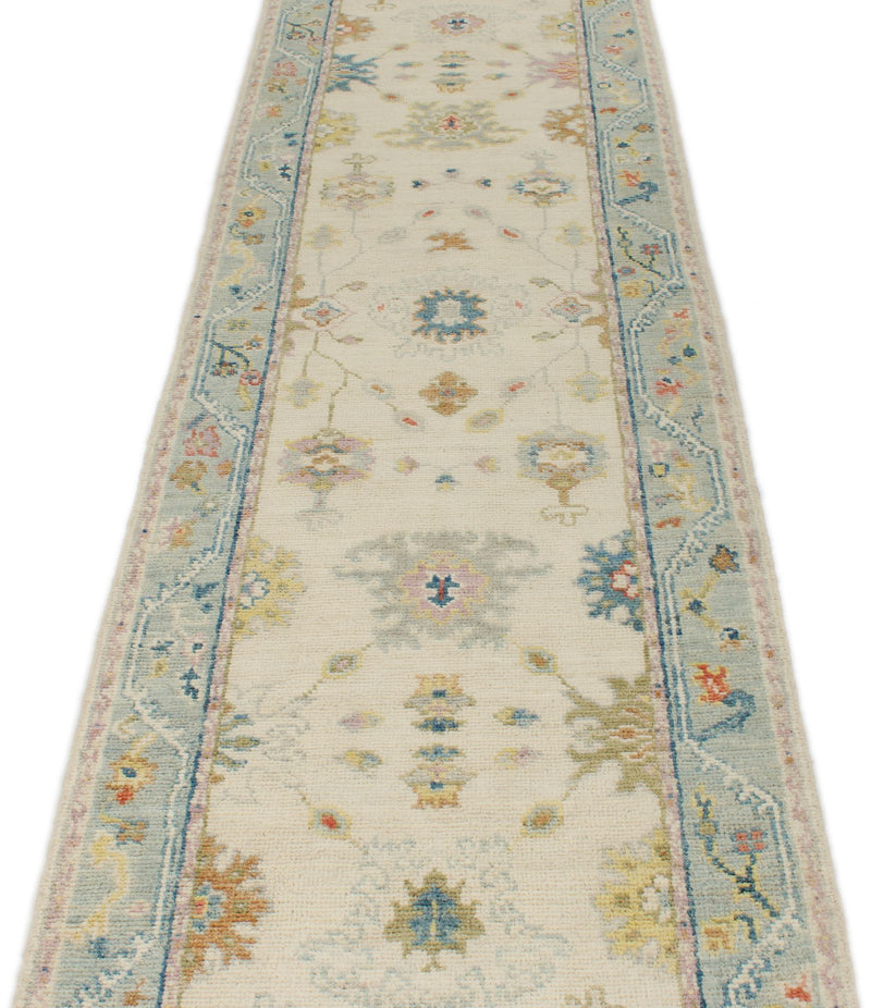3x12 Ivory and Blue Turkish Oushak Runner