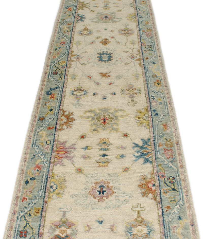 3x12 Ivory and Blue Turkish Oushak Runner