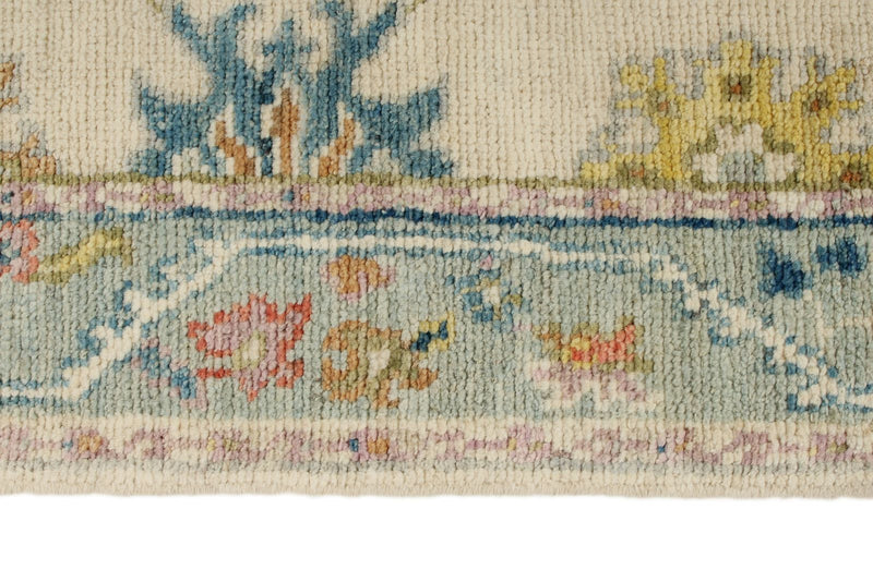 3x12 Ivory and Blue Turkish Oushak Runner