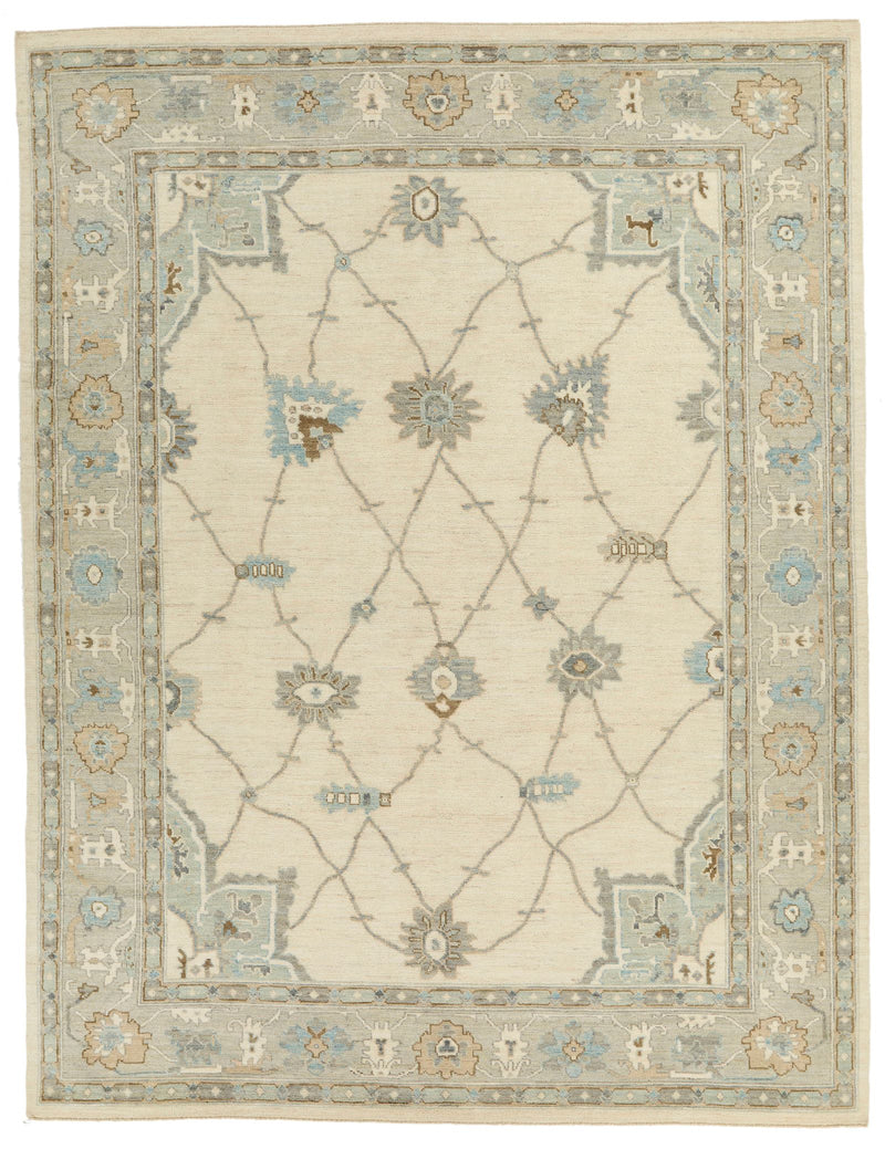 8x12 Ivory and Gray Turkish Oushak Rug