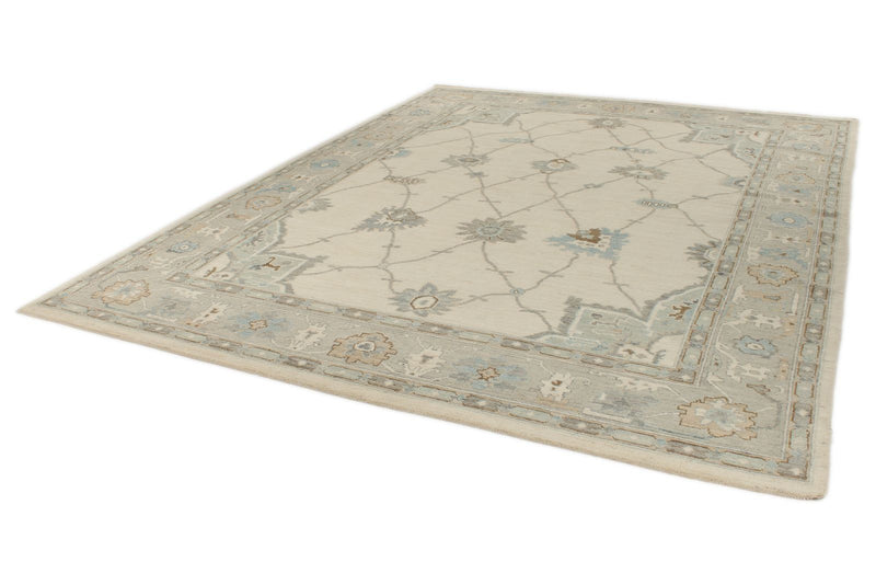 8x12 Ivory and Gray Turkish Oushak Rug