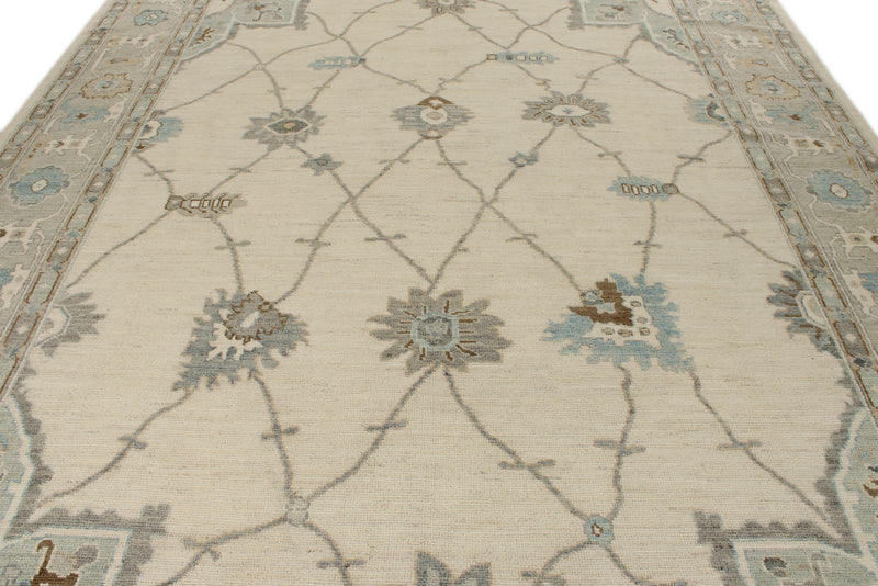 8x12 Ivory and Gray Turkish Oushak Rug