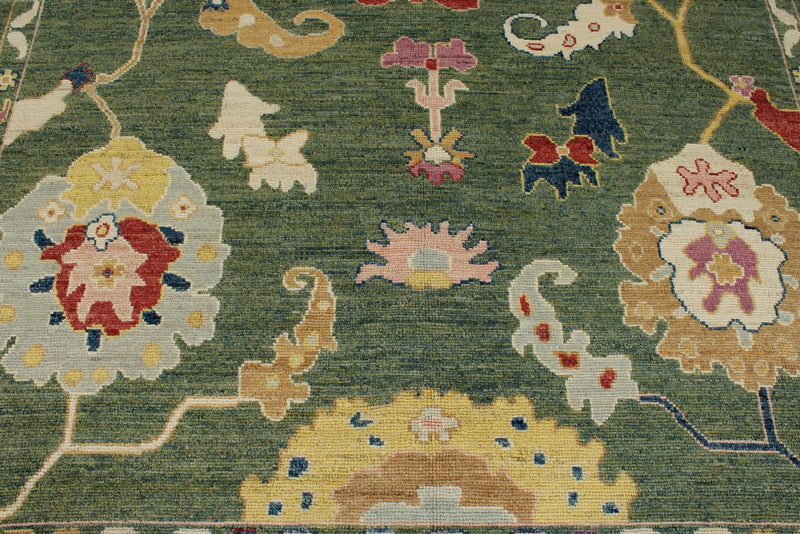 9x12 Green and Multicolor Turkish Oushak Rug