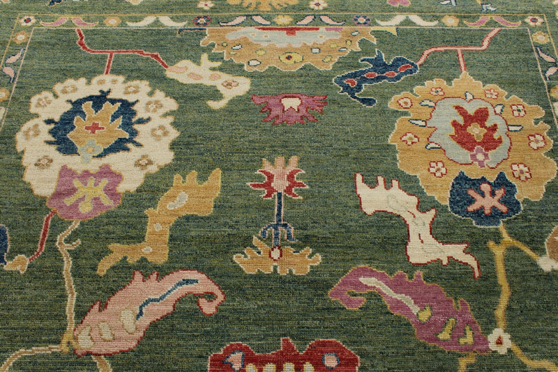 9x12 Green and Multicolor Turkish Oushak Rug