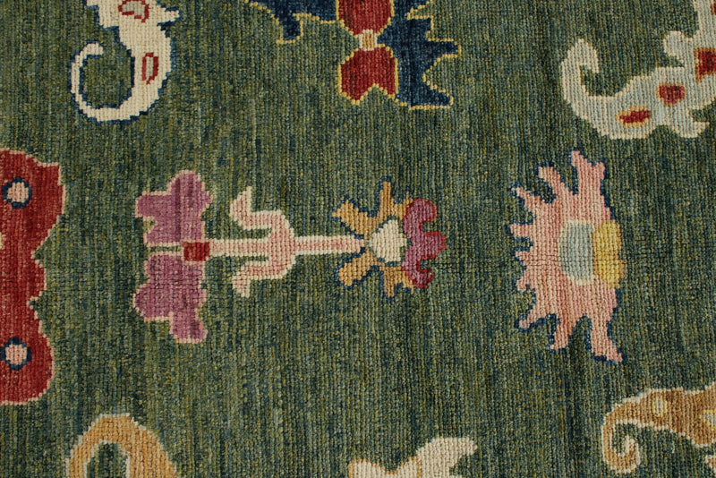 9x12 Green and Multicolor Turkish Oushak Rug