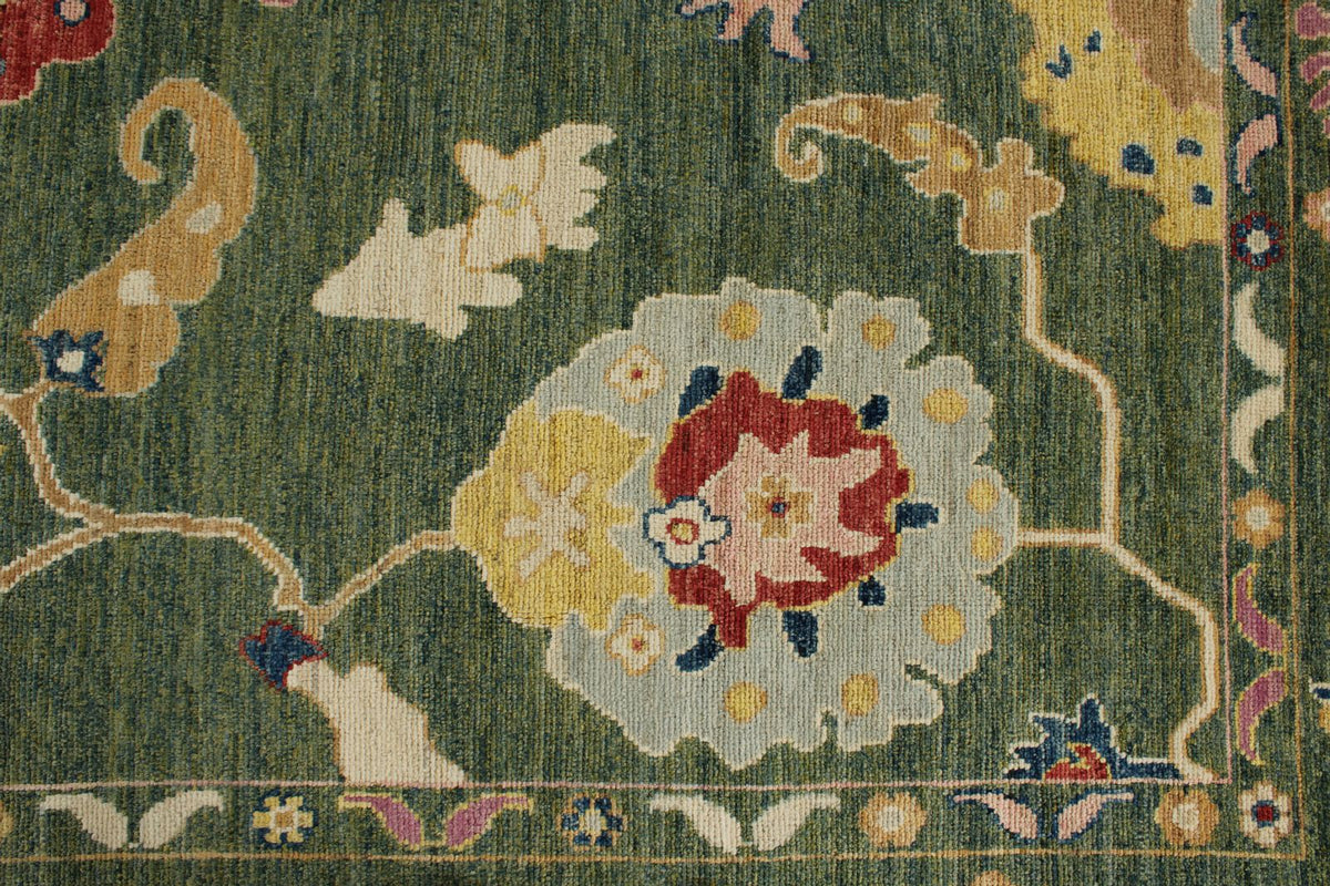 9x12 Green and Multicolor Turkish Oushak Rug