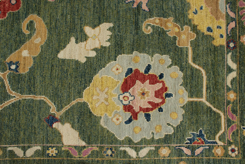 9x12 Green and Multicolor Turkish Oushak Rug
