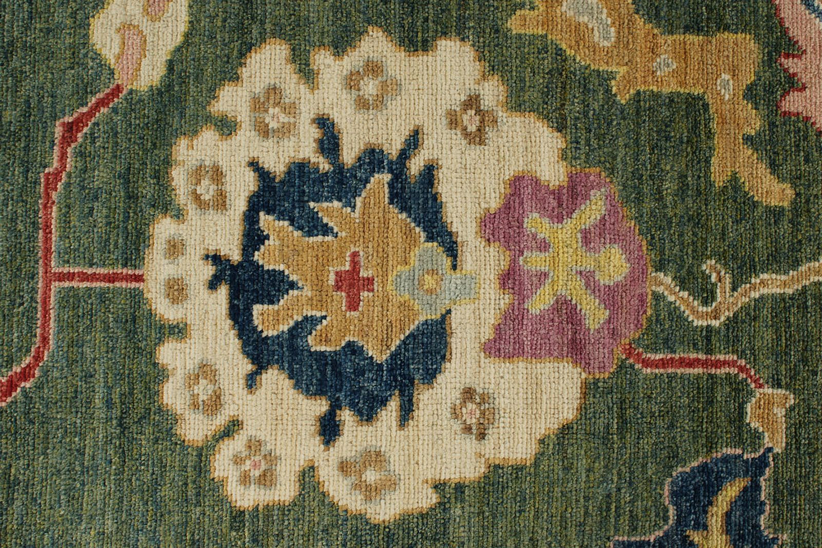 9x12 Green and Multicolor Turkish Oushak Rug