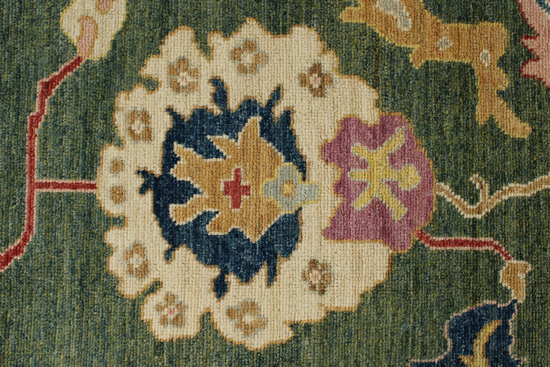 9x12 Green and Multicolor Turkish Oushak Rug