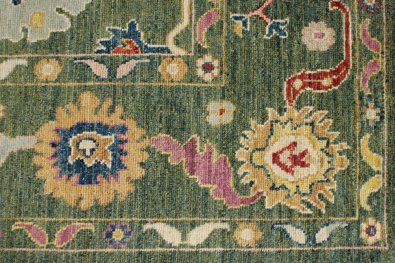 9x12 Green and Multicolor Turkish Oushak Rug