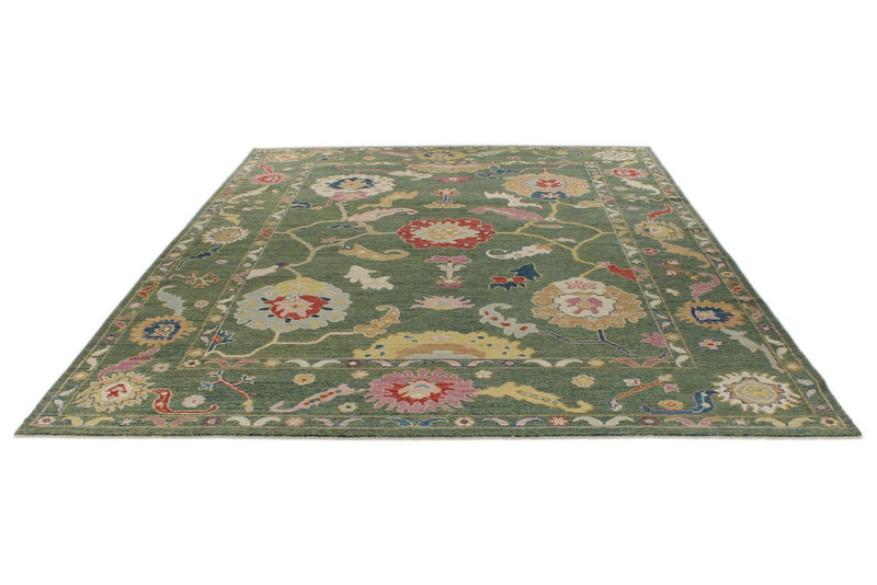 9x12 Green and Multicolor Turkish Oushak Rug