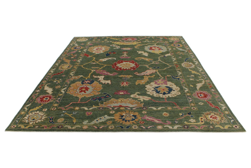 9x12 Green and Multicolor Turkish Oushak Rug