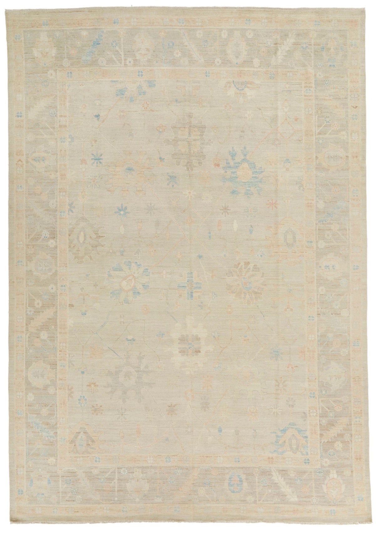 10x14 Ivory and Brown Turkish Oushak Rug