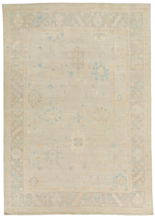 10x14 Ivory and Brown Turkish Oushak Rug