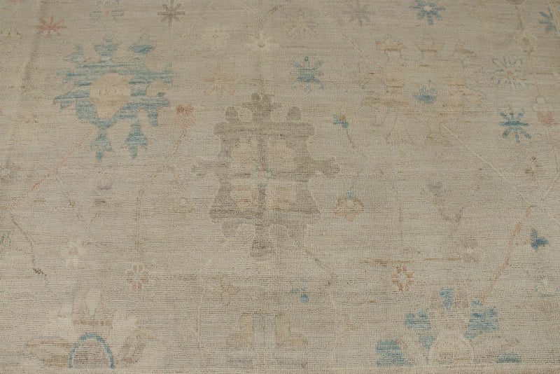 10x14 Ivory and Brown Turkish Oushak Rug