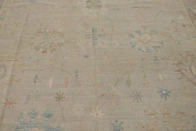 10x14 Ivory and Brown Turkish Oushak Rug