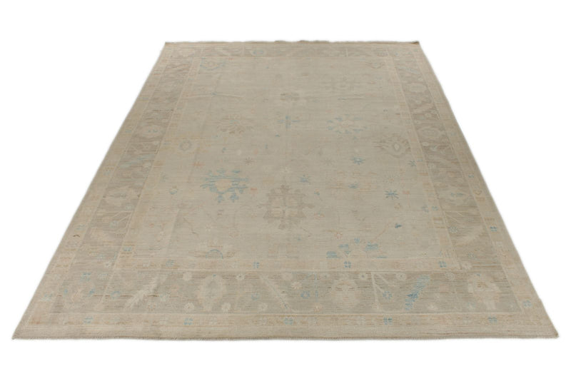 10x14 Ivory and Brown Turkish Oushak Rug