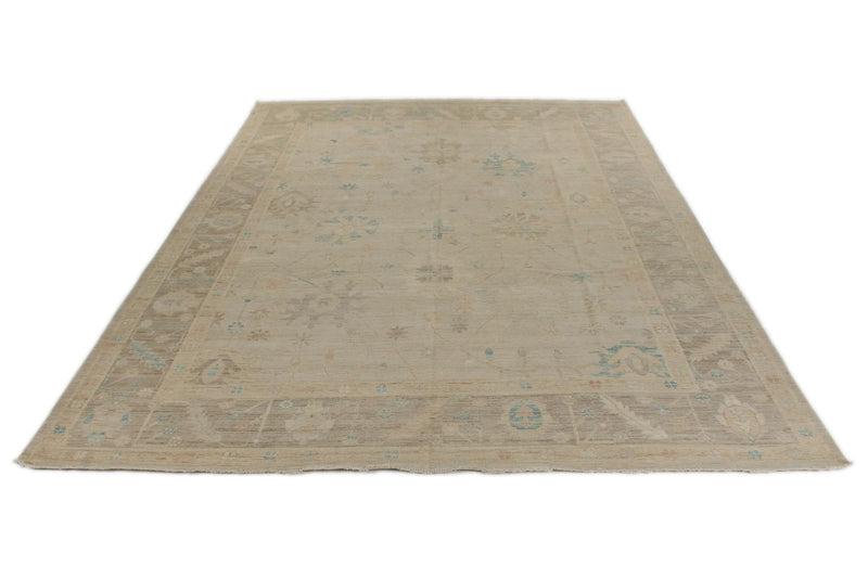 10x14 Ivory and Brown Turkish Oushak Rug