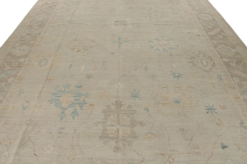 10x14 Ivory and Brown Turkish Oushak Rug