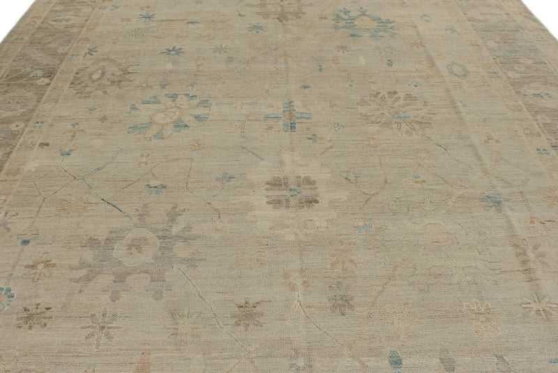 10x14 Ivory and Brown Turkish Oushak Rug